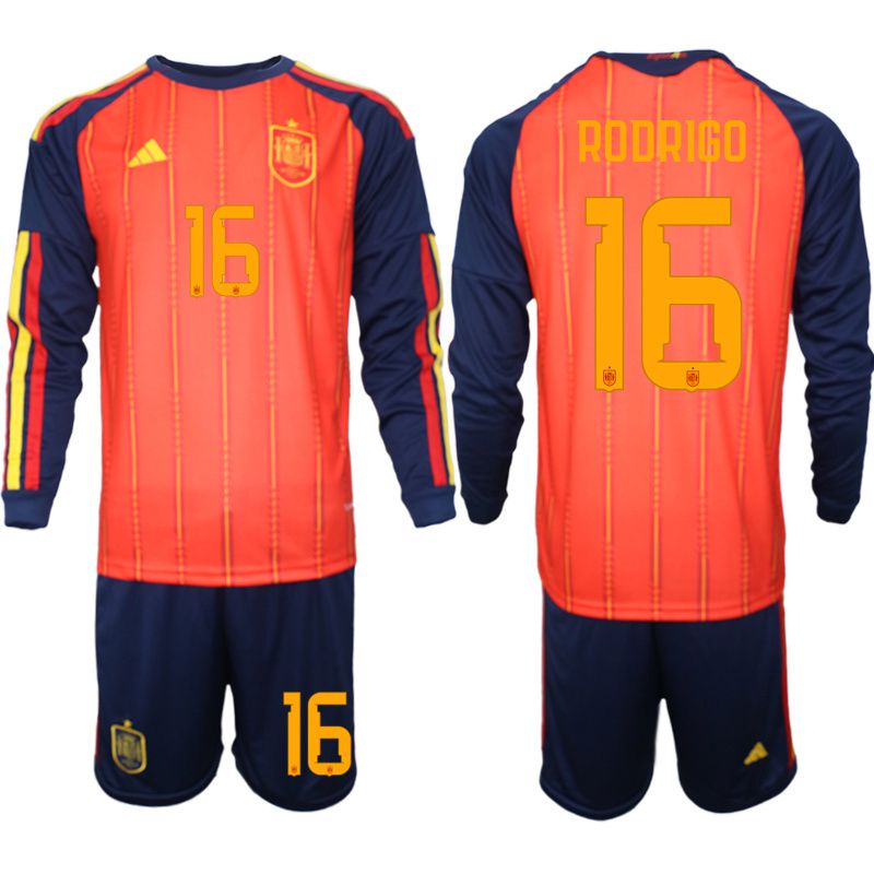Men 2026 World Cup National Team Spain home red #16 long sleeve Soccer Jersey->spain jersey->Soccer Country Jersey